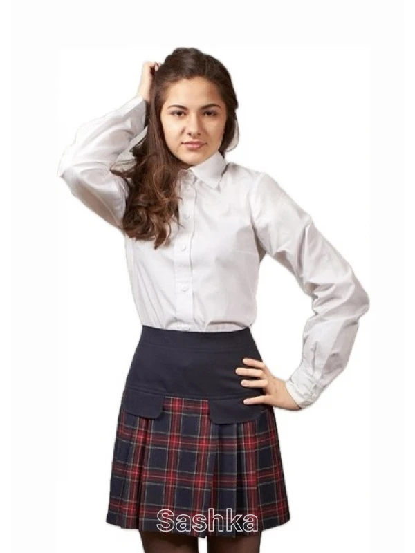 Спідниця для дівчинки підлітка Sashka на кокетці з клапанами червоно-синя клітинка, розмір 152-176